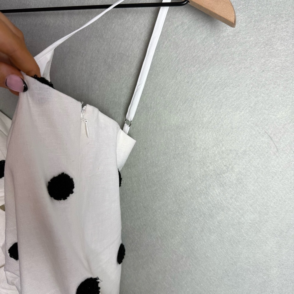 Brand New For Love & Lemons Abigail Polka Dot Mini Dress in Ivory White Black XL - Picture 6 of 13
